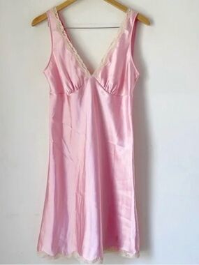 Victoria's Secret Pink Satin Lace-Trim Slip